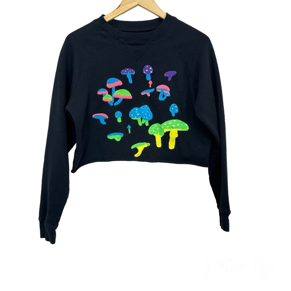 Modest Mouse Mushroom Black Crewneck Sweatshirt Cropped Oversized Women’s Sz XS